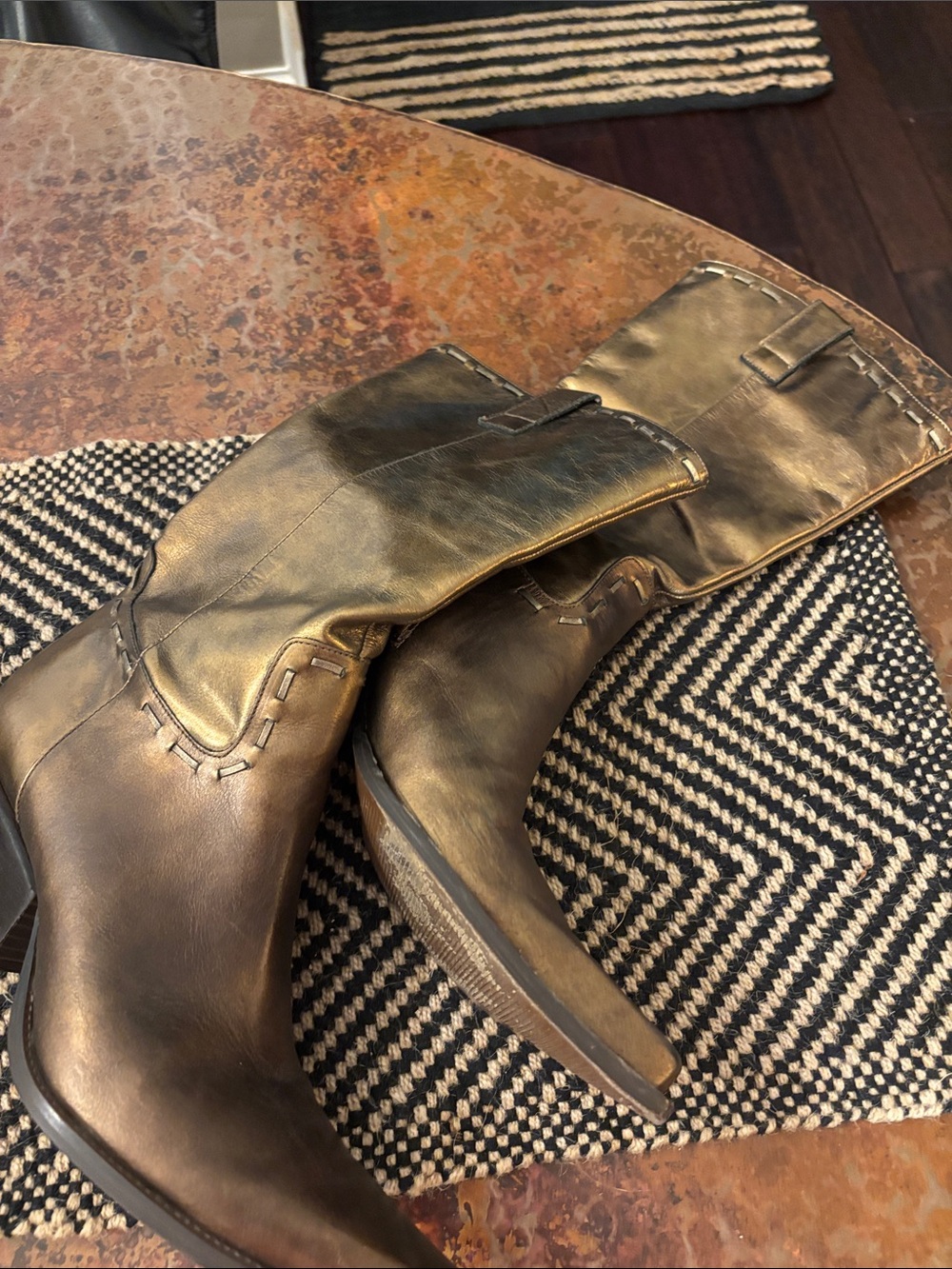 BCBG Metallic Bronze Leather Ankle Boots
